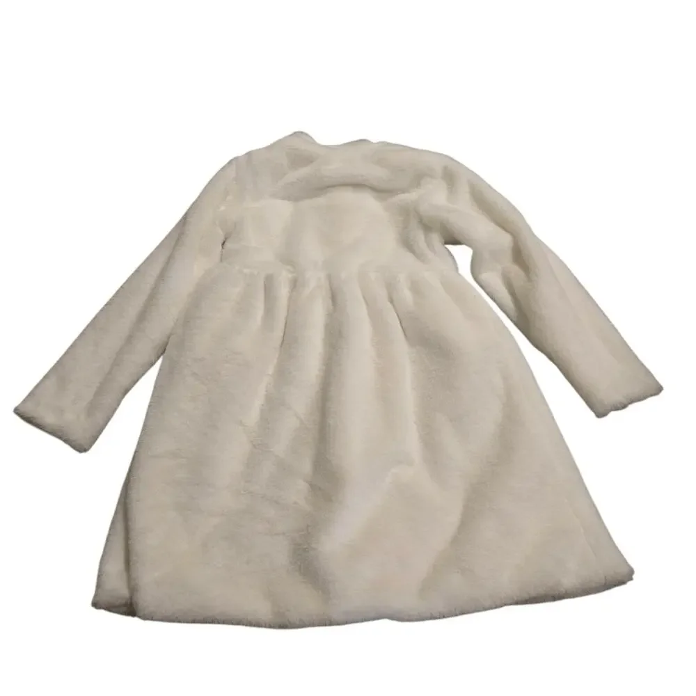 Blueberi Boulevard Girls White Faux Fur Dress Coat Red Bows Size 10 Holiday